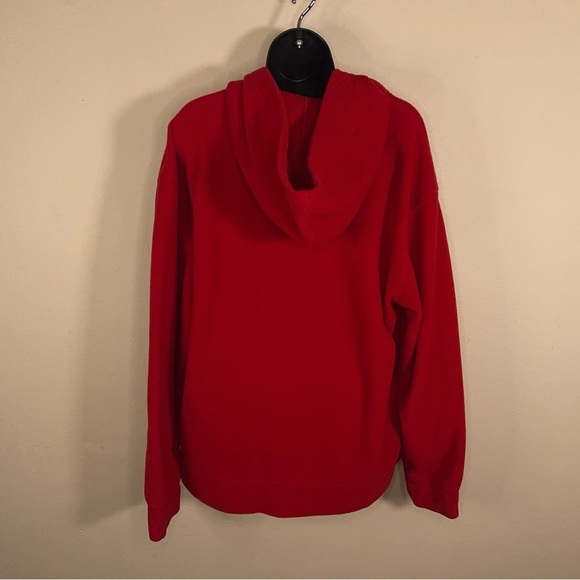 LARGE Y2K ERA OLD NAVY WOMENS RED FLEECE JACKET PULLOVER BLACK LOGO - Picture 5 of 10
